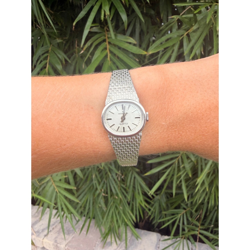 Vintage Hamilton Quartz Women Silver Tone Mesh Bracelet Watch Parts Repair